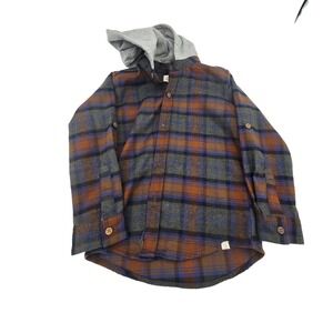Me & Henry Boys Plaid Flannel Hoodie Shirt Jacket Size 8 Brown Blue‎